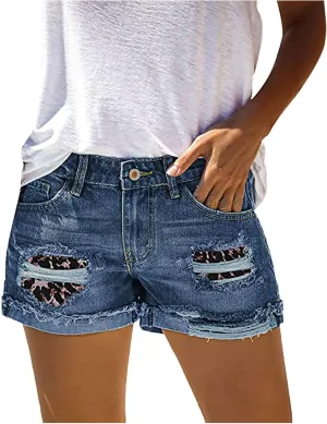 Women's Ripped Denim Shorts Summer Mid Rise Distressed Jean Shorts Y2k Vintage Stretchy Shorts Skinny Hot Pants