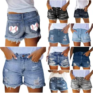 Women's Ripped Denim Shorts Summer Mid Rise Distressed Jean Shorts Y2k Vintage Stretchy Shorts Skinny Hot Pants