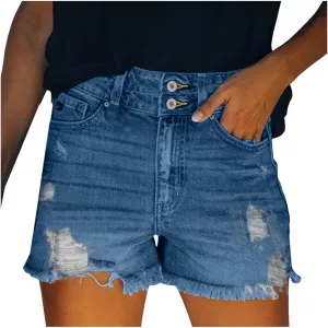 Women's Ripped Denim Shorts Summer Mid Rise Distressed Jean Shorts Y2k Vintage Stretchy Shorts Skinny Hot Pants