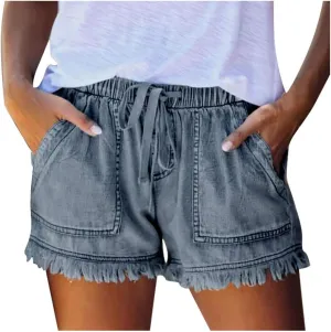 Women's Ripped Denim Shorts Summer Mid Rise Distressed Jean Shorts Y2k Vintage Stretchy Shorts Skinny Hot Pants