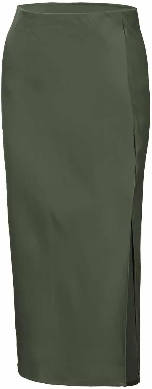 Womens Satin Silk High Waist Slit Midi Skirt Elastic Waistband Midi Skirts Elegant and Handsome Half