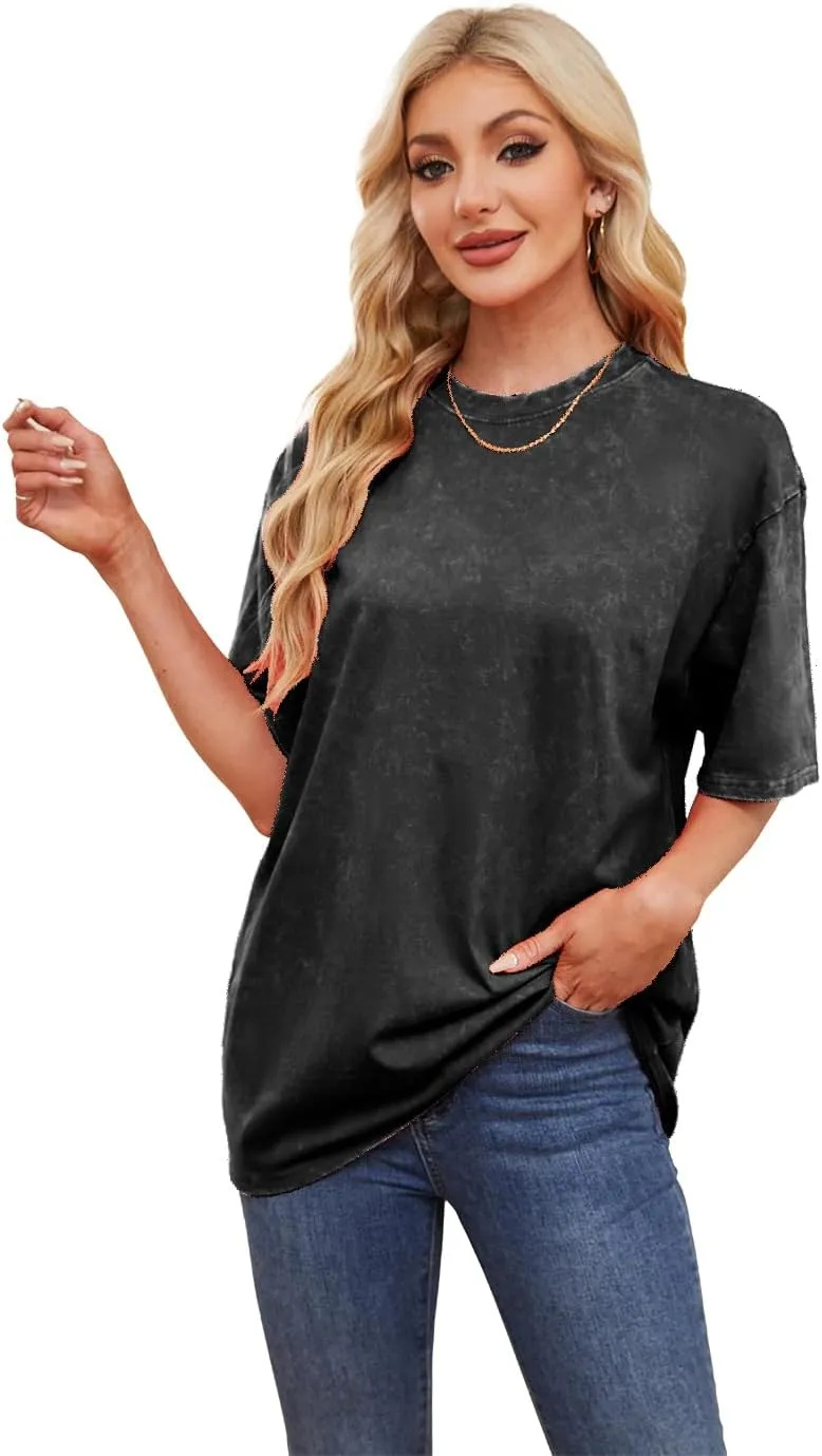 Womens Short Sleeve T-Shirts 100% Cotton Loose Fit