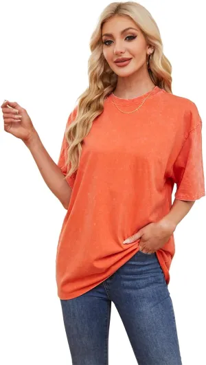 Womens Short Sleeve T-Shirts 100% Cotton Loose Fit