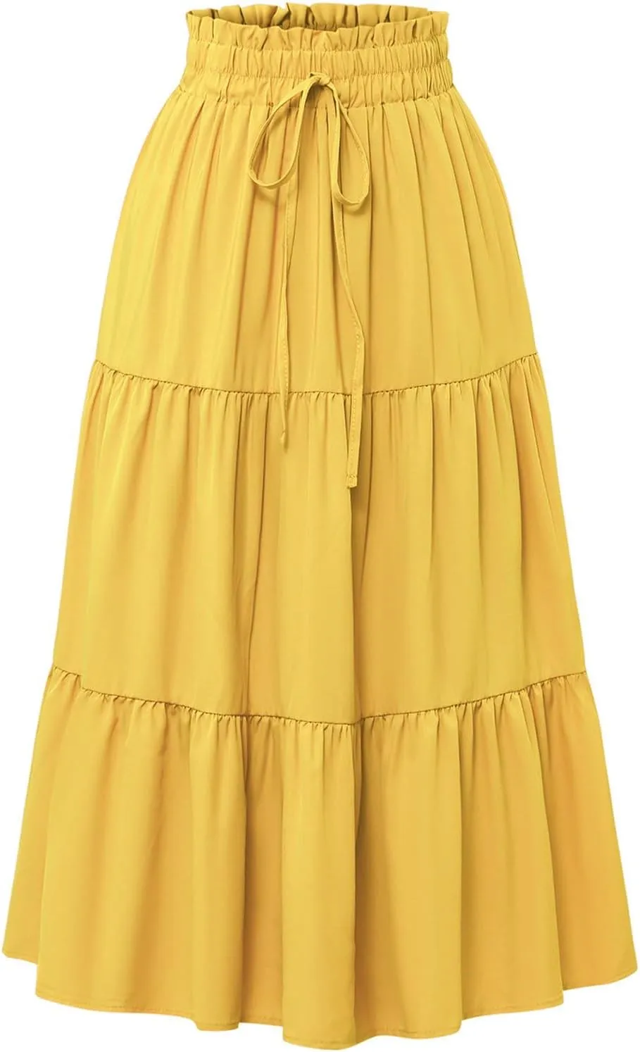 Women's Skirts 2025 Solid Lightweight Ruched Tiered Flare Swing Midi Skirt, S-XL