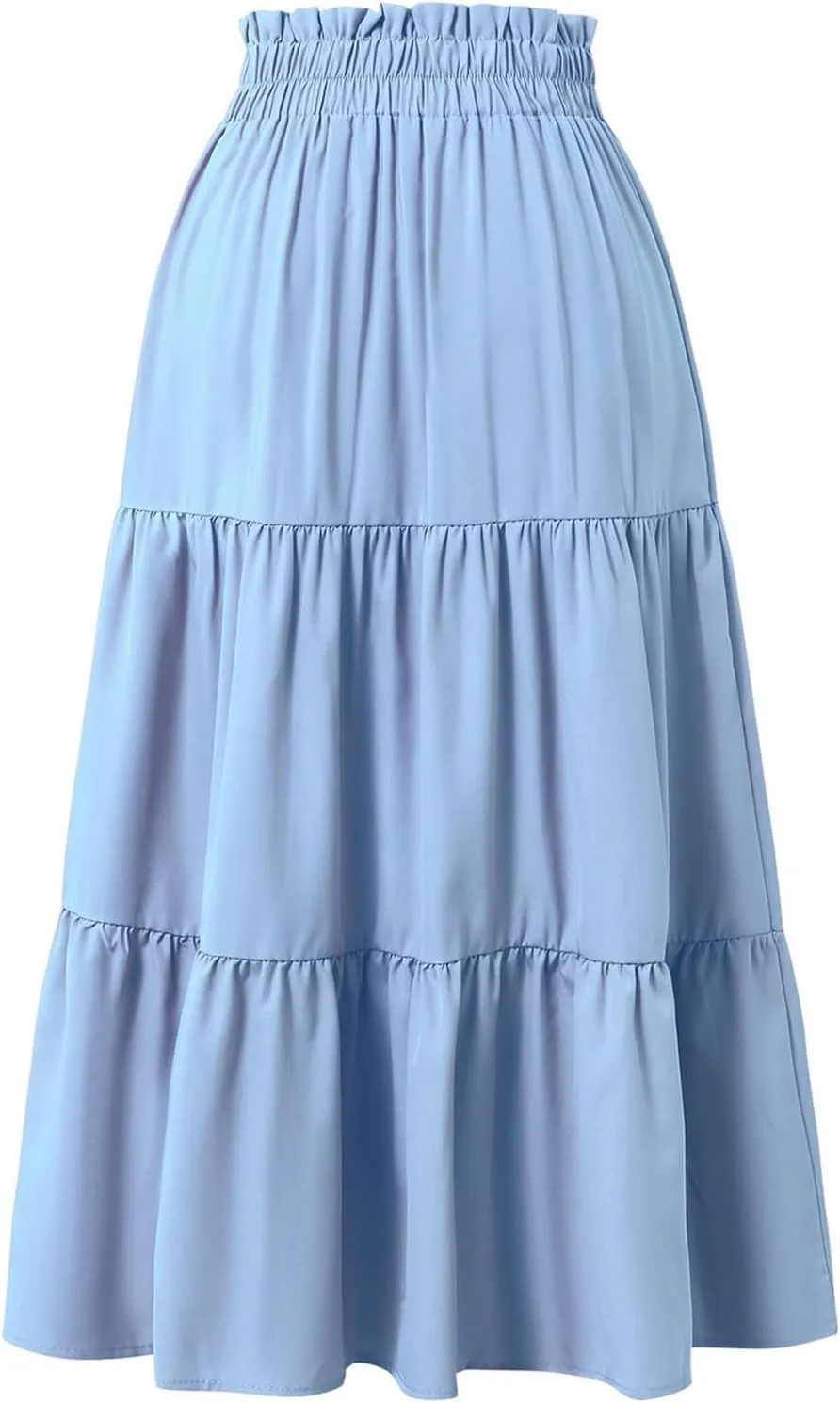 Women's Skirts 2025 Solid Lightweight Ruched Tiered Flare Swing Midi Skirt, S-XL