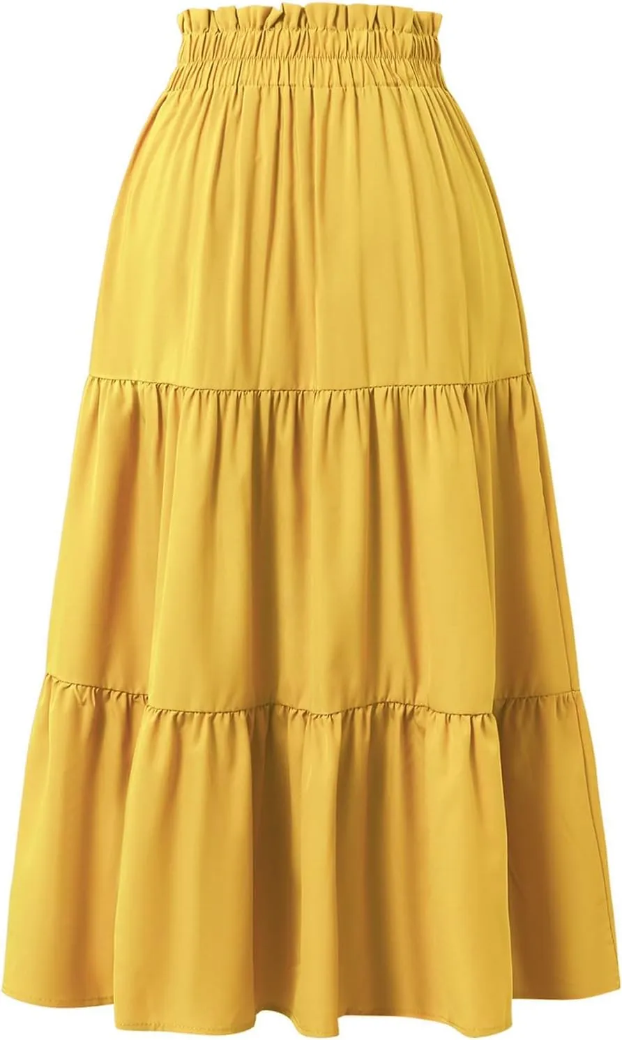 Women's Skirts 2025 Solid Lightweight Ruched Tiered Flare Swing Midi Skirt, S-XL