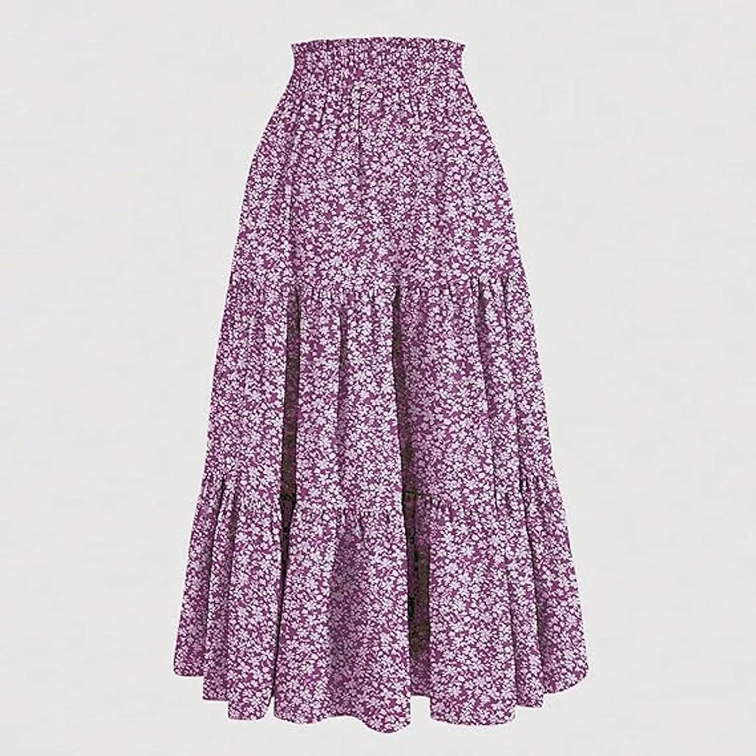 Women's Smocked High Waist Maxi Boho Skirts Casual Beach Vacation Long Skirt with Pockets A-Line Flowy Swing Skirts