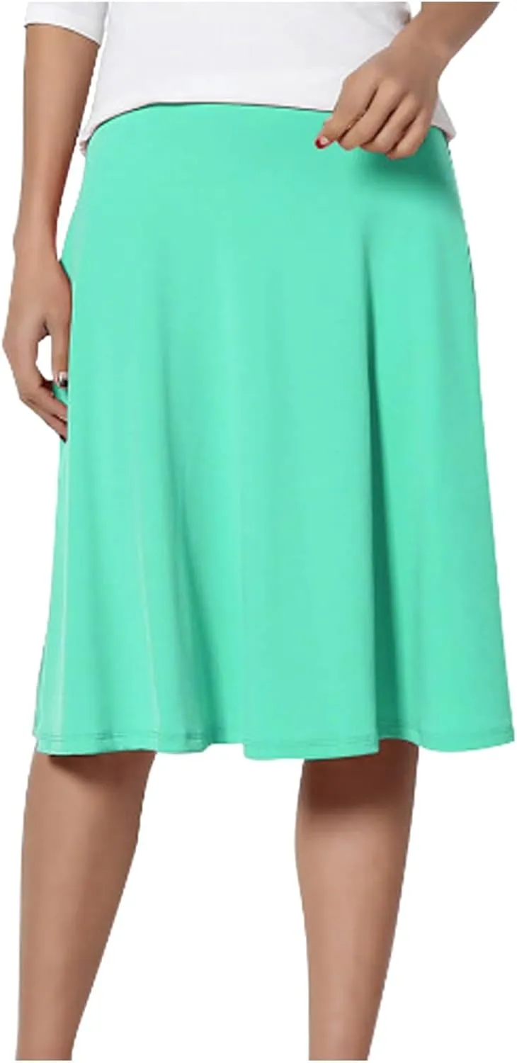 Women's Solid Lightweight Flare Midi Pull On Closure Skirt S XXL Plus Size Side Slit Skirt
