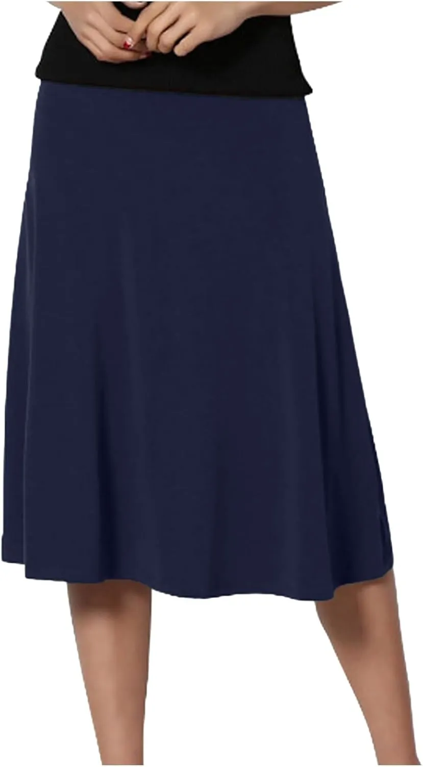 Women's Solid Lightweight Flare Midi Pull On Closure Skirt S XXL Plus Size Side Slit Skirt