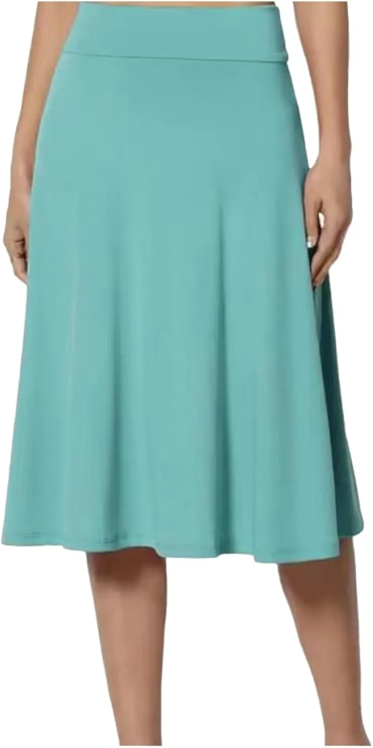 Women's Solid Lightweight Flare Midi Pull On Closure Skirt S XXL Plus Size Side Slit Skirt