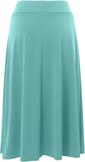 Women's Solid Lightweight Flare Midi Pull On Closure Skirt S XXL Plus Size Side Slit Skirt