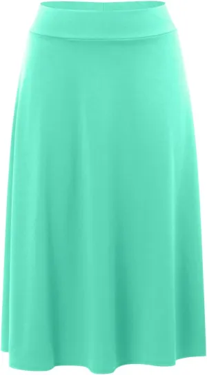Women's Solid Lightweight Flare Midi Pull On Closure Skirt S XXL Plus Size Side Slit Skirt