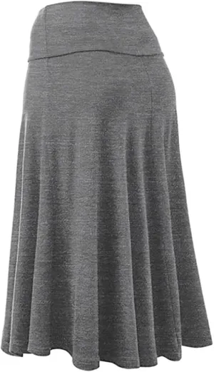 Women's Solid Lightweight Flare Midi Pull On Closure Skirt S XXL Plus Size Side Slit Skirt