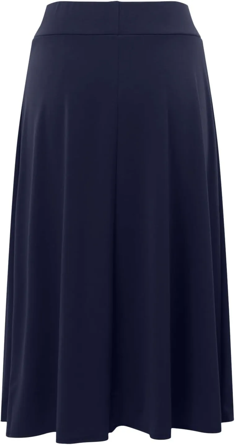 Women's Solid Lightweight Flare Midi Pull On Closure Skirt S XXL Plus Size Side Slit Skirt