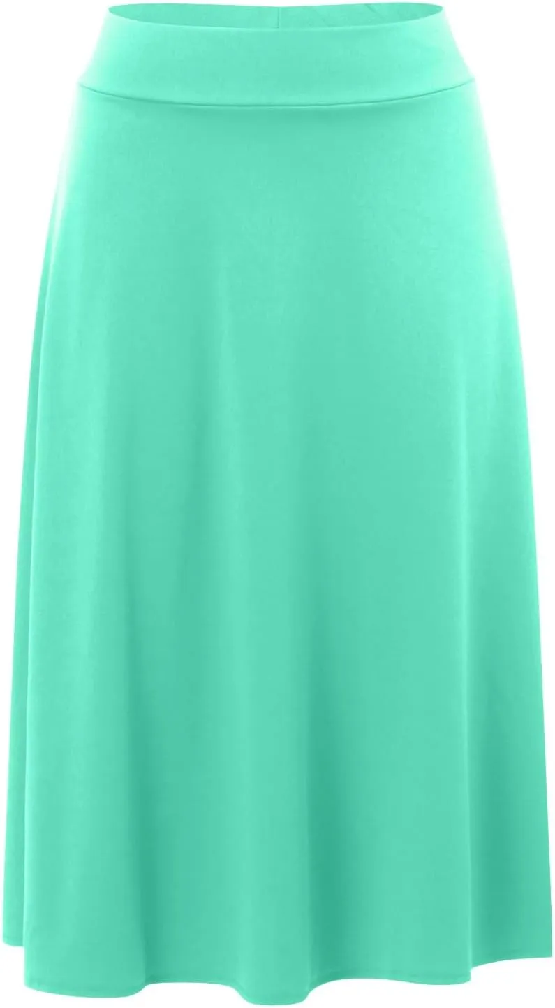 Women's Solid Lightweight Flare Midi Pull On Closure Skirt S XXL Plus Size Side Slit Skirt