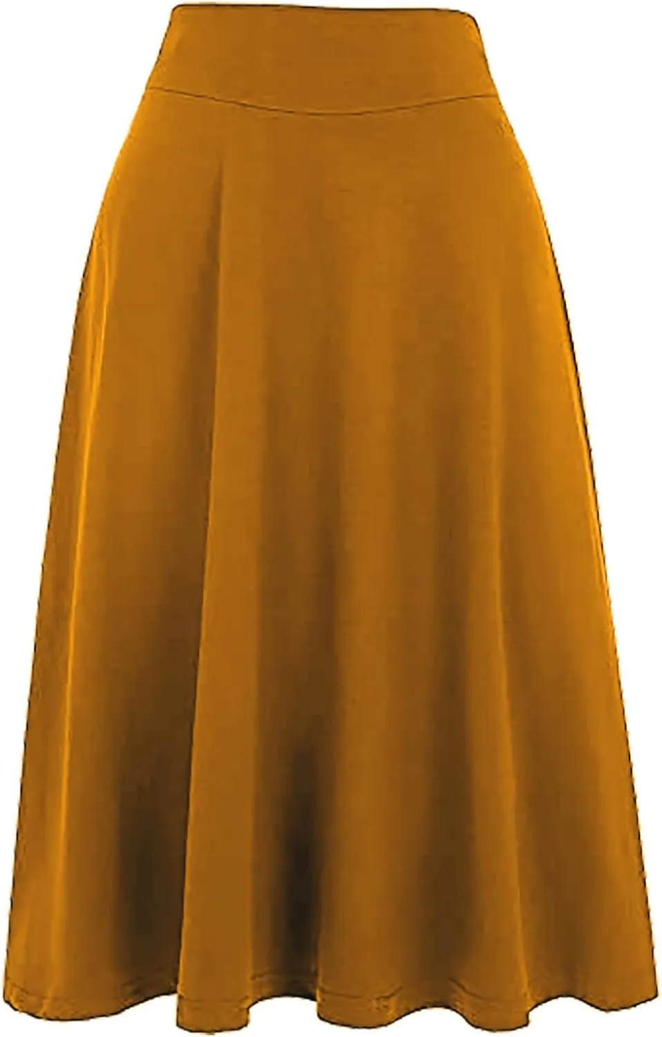 Women's Stretchy High Waist Flare A-Line Midi Skirt Solid Knee Length Elegant Skirts Casual Summer Loose Flowy Skirt