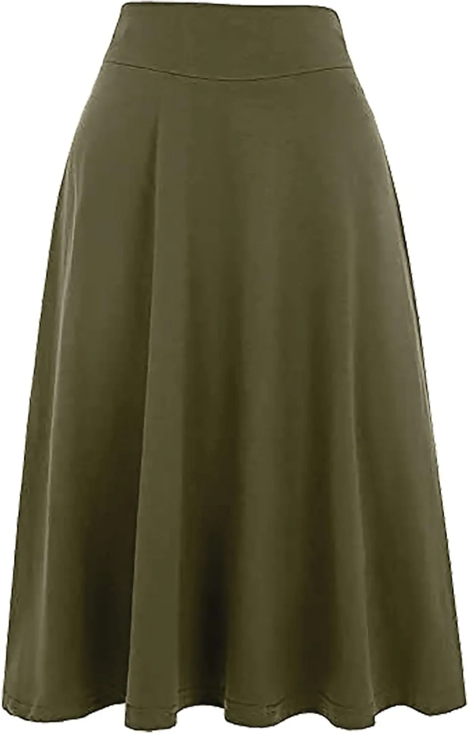 Women's Stretchy High Waist Flare A-Line Midi Skirt Solid Knee Length Elegant Skirts Casual Summer Loose Flowy Skirt
