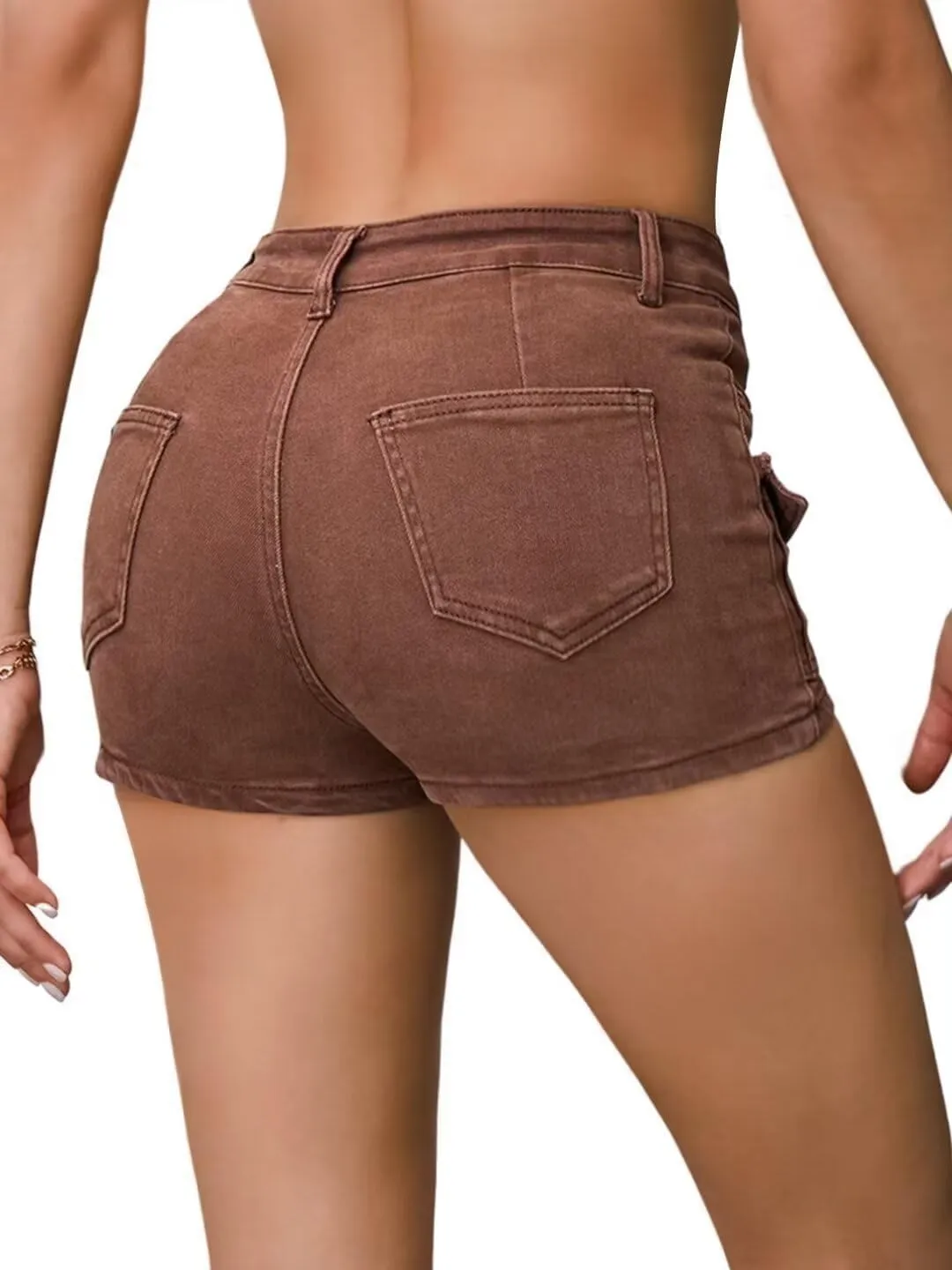 Women's Stretchy Jean Shorts Mid Waisted Twill Shorts Stretch Junior Booty Denim Shorts with Pockets Club Night