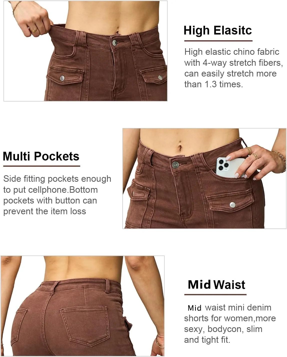Women's Stretchy Jean Shorts Mid Waisted Twill Shorts Stretch Junior Booty Denim Shorts with Pockets Club Night
