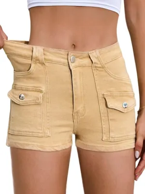 Women's Stretchy Jean Shorts Mid Waisted Twill Shorts Stretch Junior Booty Denim Shorts with Pockets Club Night