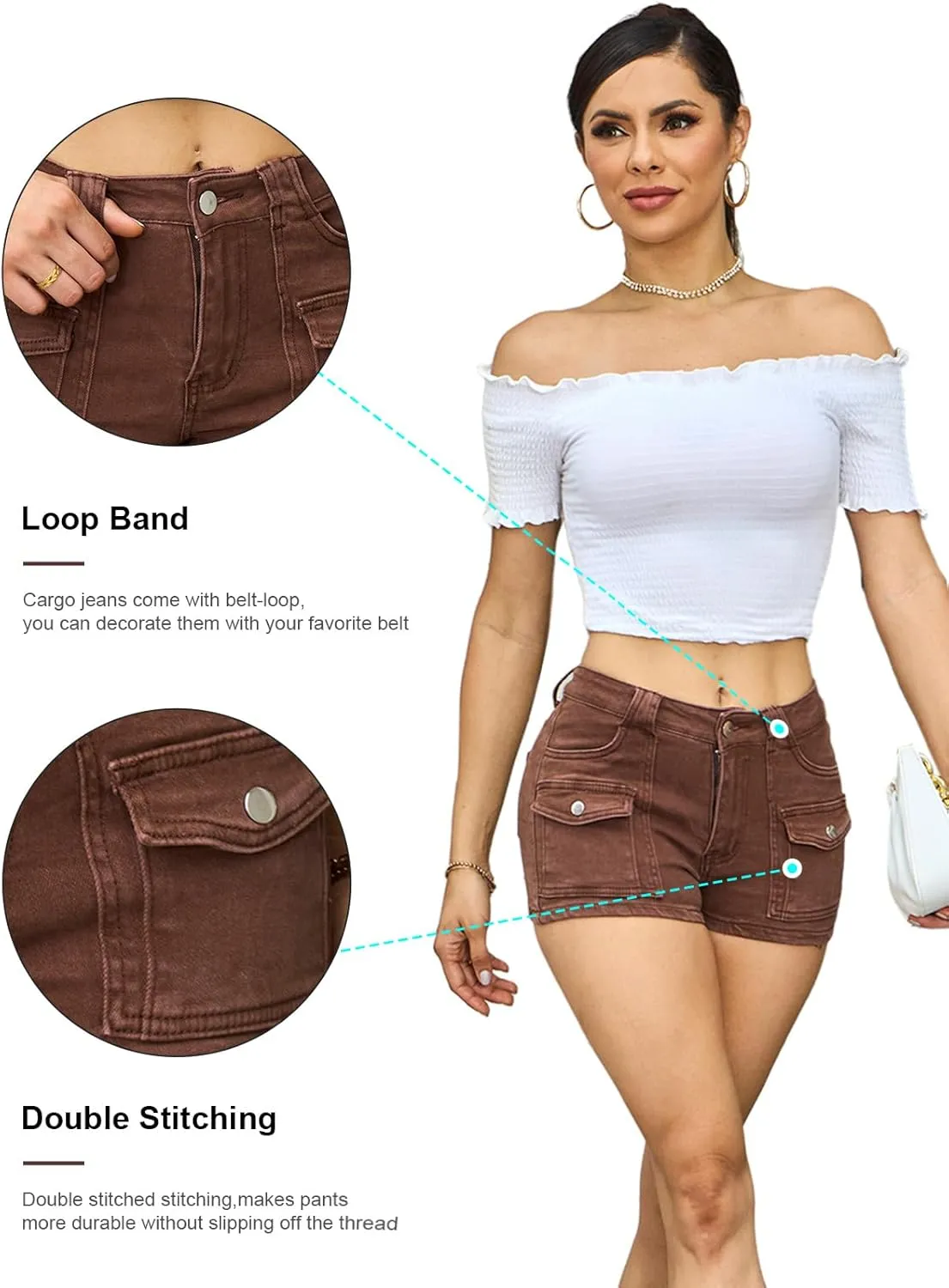 Women's Stretchy Jean Shorts Mid Waisted Twill Shorts Stretch Junior Booty Denim Shorts with Pockets Club Night