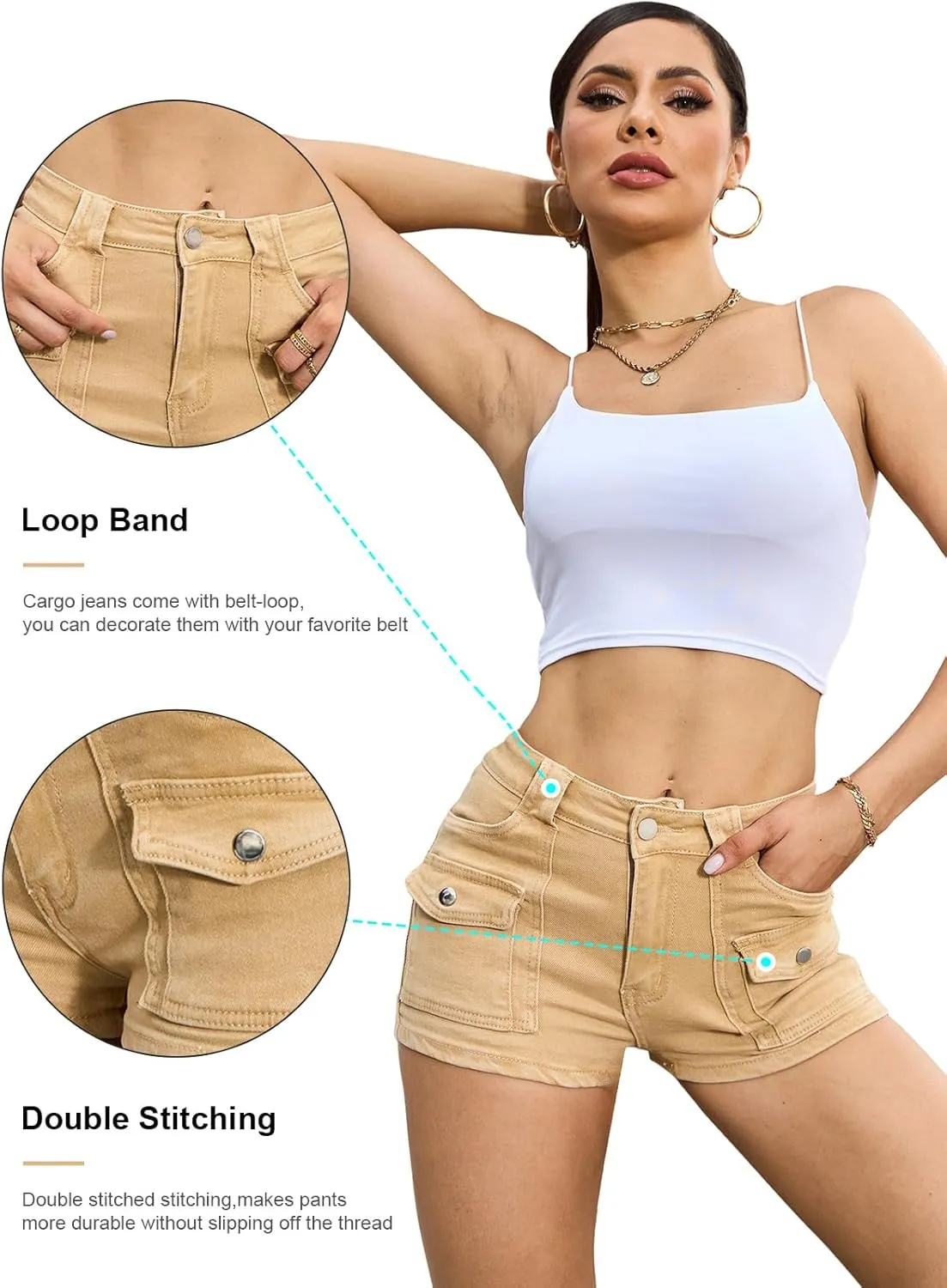 Women's Stretchy Jean Shorts Mid Waisted Twill Shorts Stretch Junior Booty Denim Shorts with Pockets Club Night