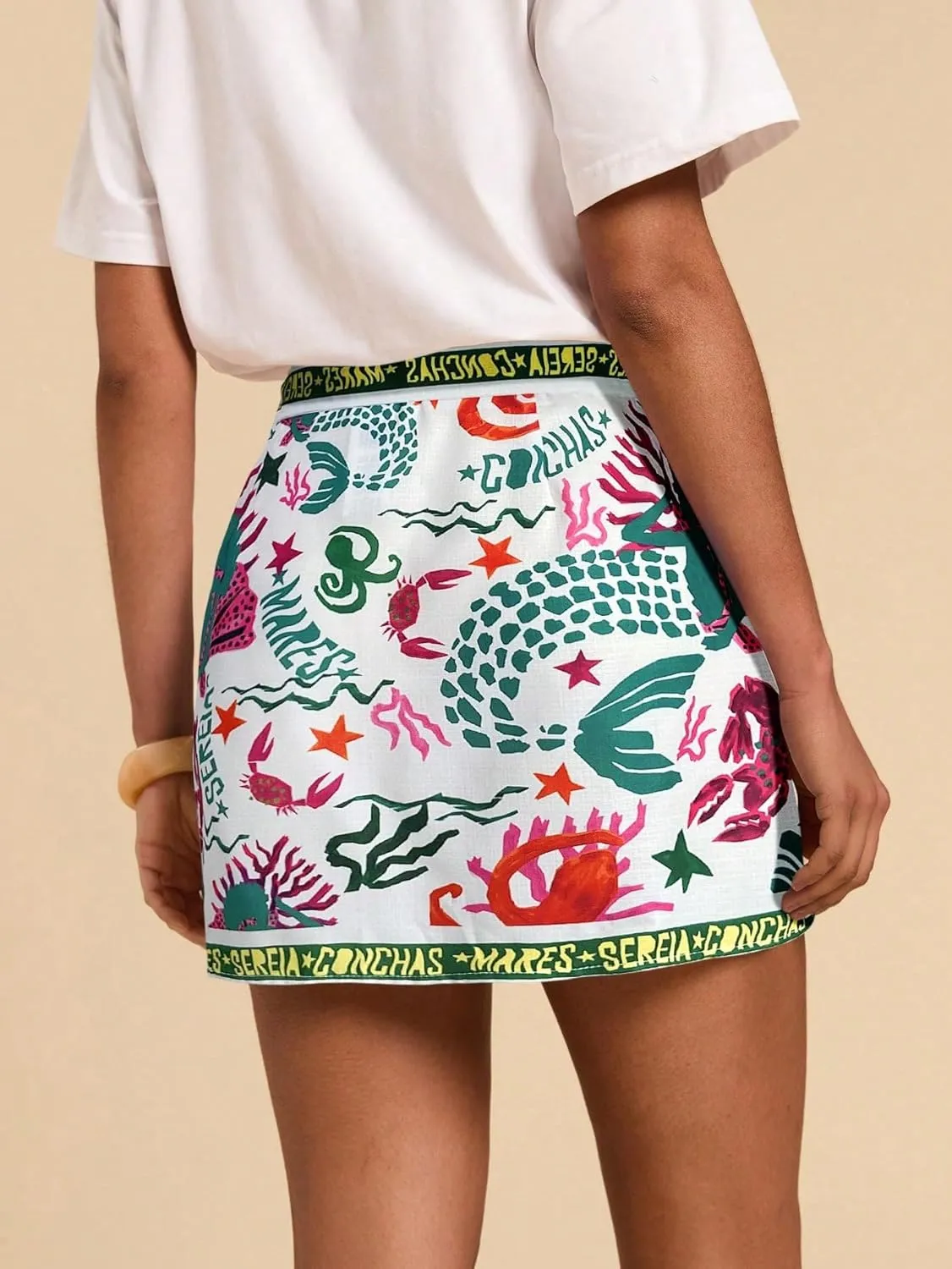 Women’s Summer Boho Skirts Floral Print Tie Knot Wrap Mini Skirt Cute Tropical Ocean Graphic Short Skirts Beachwear