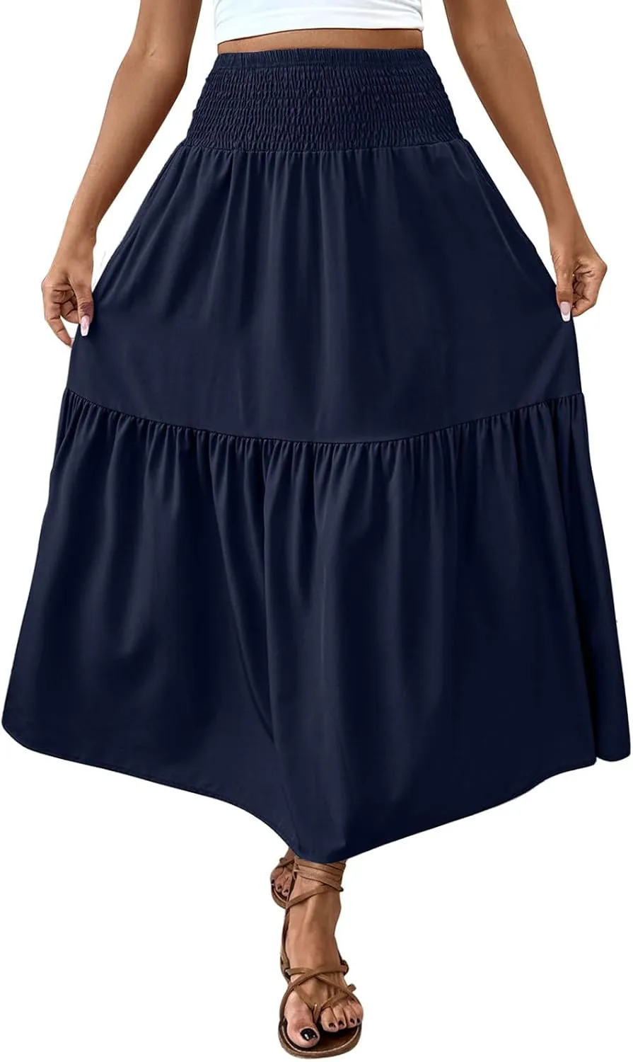 Women's Summer Boho Skirts Long Ruffle Skirts High Waisted Pleated Skirts Maxi Beach Skirts Flowy Vacation Skirts