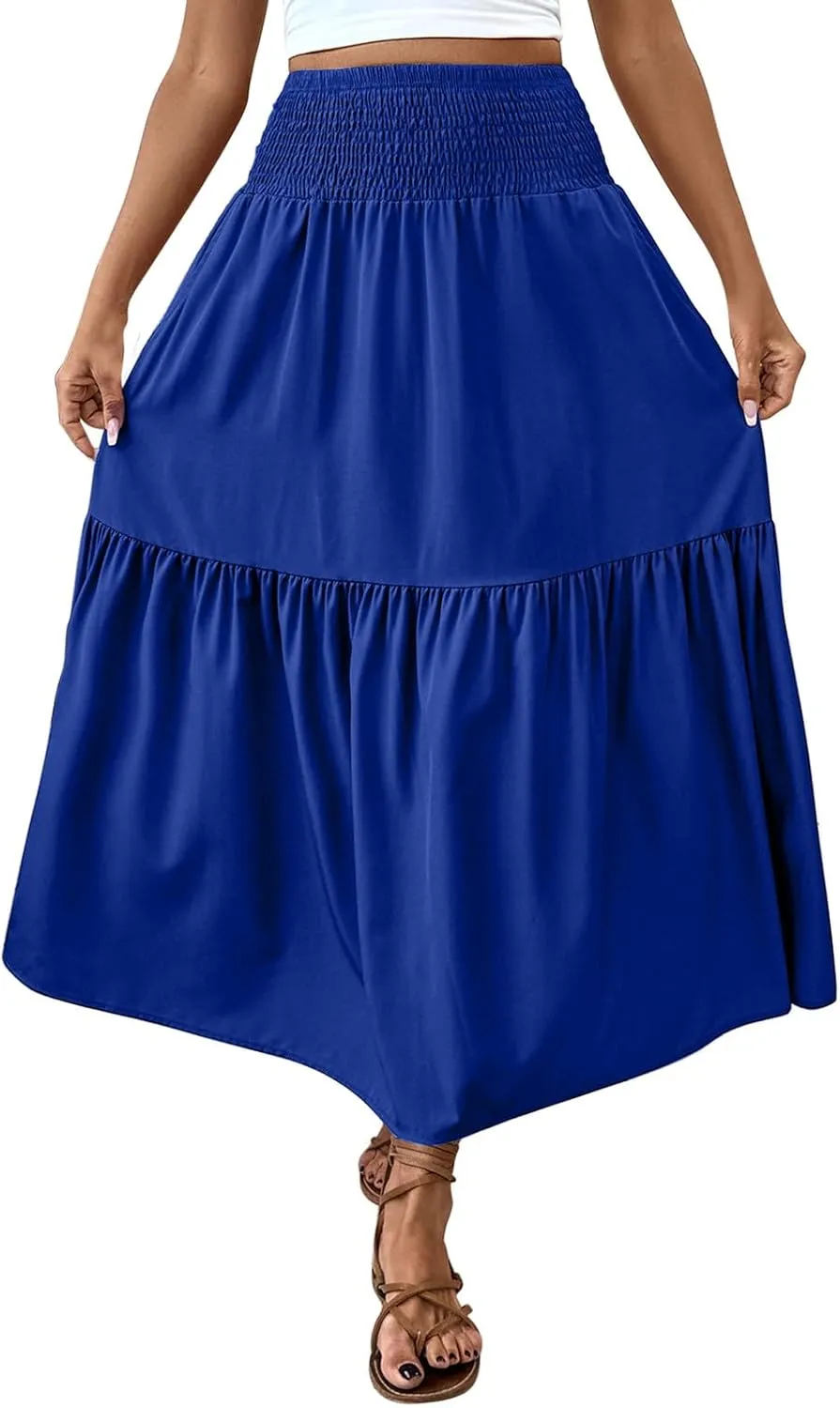 Women's Summer Boho Skirts Long Ruffle Skirts High Waisted Pleated Skirts Maxi Beach Skirts Flowy Vacation Skirts