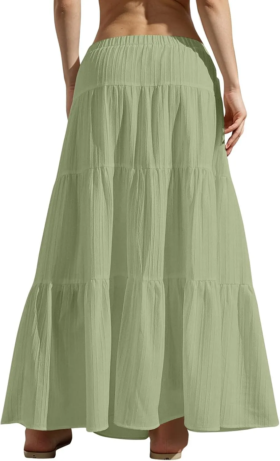 Women's Tiered Maxi Skirts Elastic Waist Casual Summer Skirt Long A Line Flowy Skirts for Beach Vacation Boho Skirts