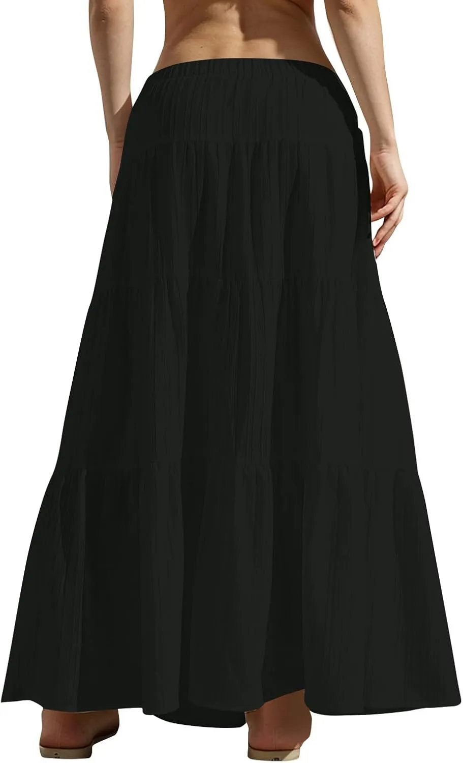 Women's Tiered Maxi Skirts Elastic Waist Casual Summer Skirt Long A Line Flowy Skirts for Beach Vacation Boho Skirts