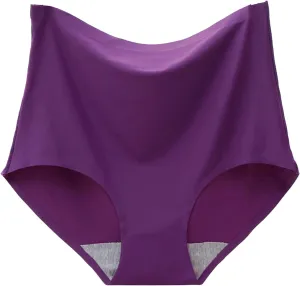 Womens Underpants Sexy Solid Color Breathable Microfiber Briefs High Waist Ice Silk Seamless Loose Underpants