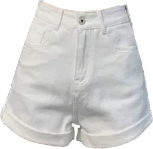 Women's Vintage Denim Shorts Stretchy Casual High Waisted Jeans Shorts Folded Hem Jeans Shorts with Pockets