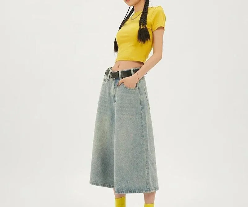 Women's Vintage High Waist Denim Shorts Casual Loose Fit Baggy Shorts