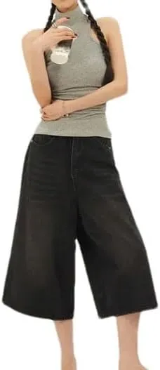Women's Vintage High Waist Denim Shorts Casual Loose Fit Baggy Shorts