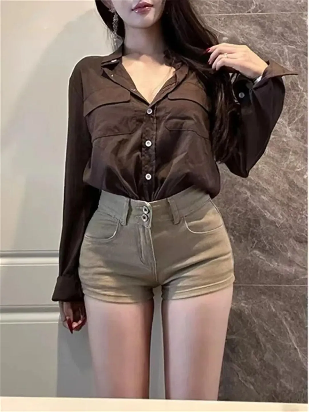 Women's Vintage Style High Waist Street Jean Shorts Solid Sheath Hotsweet Denim Shorts