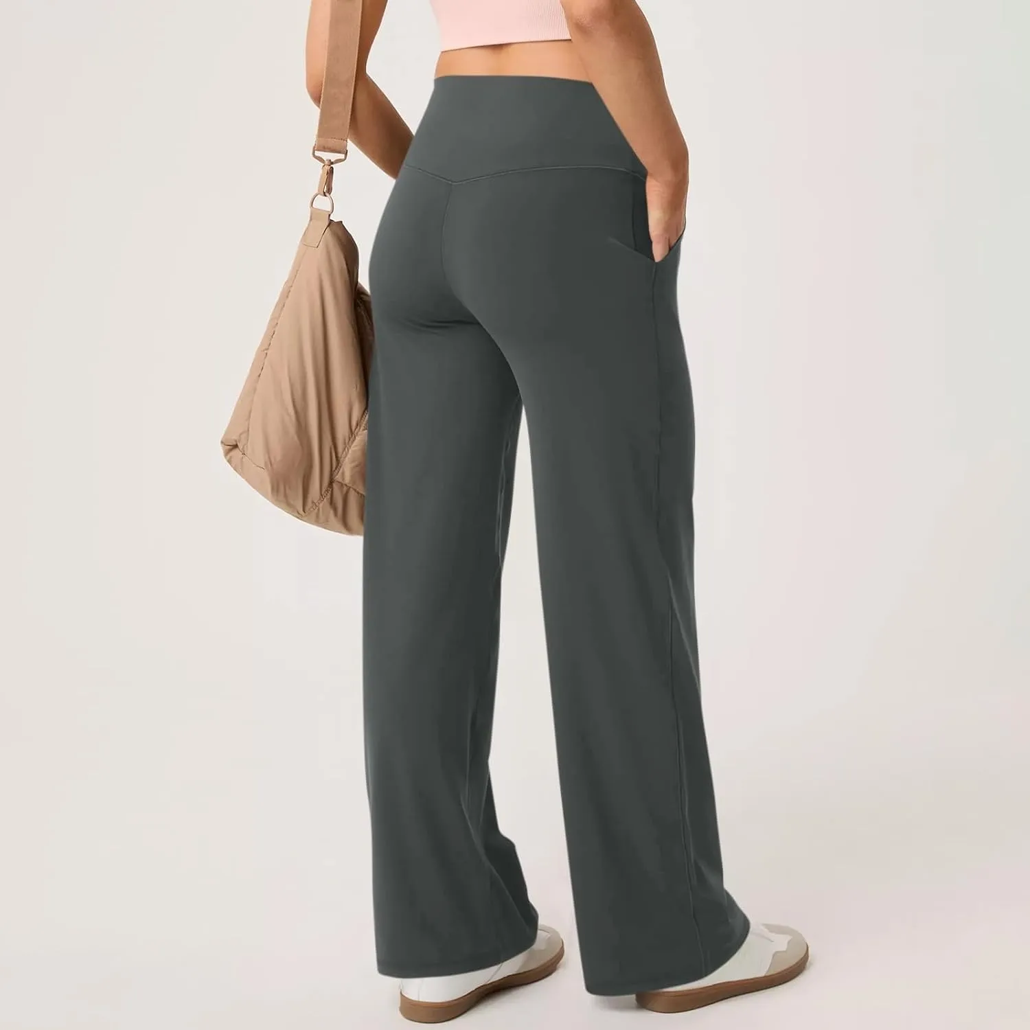 Women's Wide Leg Yoga Pants with Pockets High Waisted Tummy Control Stretch Athletic Workout Casual Flare Leggings