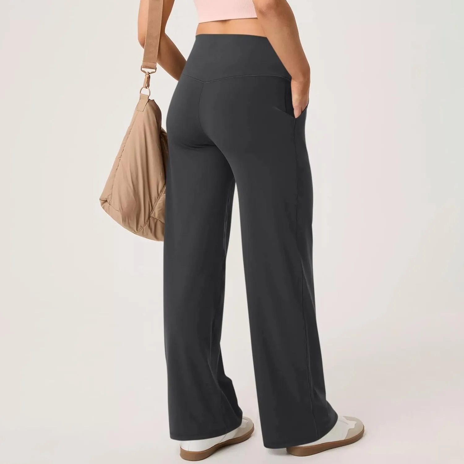 Women's Wide Leg Yoga Pants with Pockets High Waisted Tummy Control Stretch Athletic Workout Casual Flare Leggings