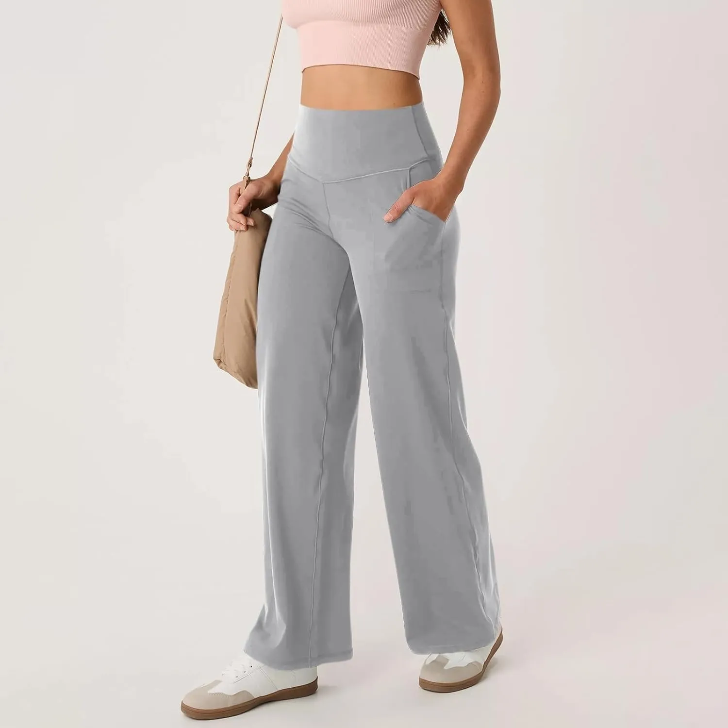 Women's Wide Leg Yoga Pants with Pockets High Waisted Tummy Control Stretch Athletic Workout Casual Flare Leggings