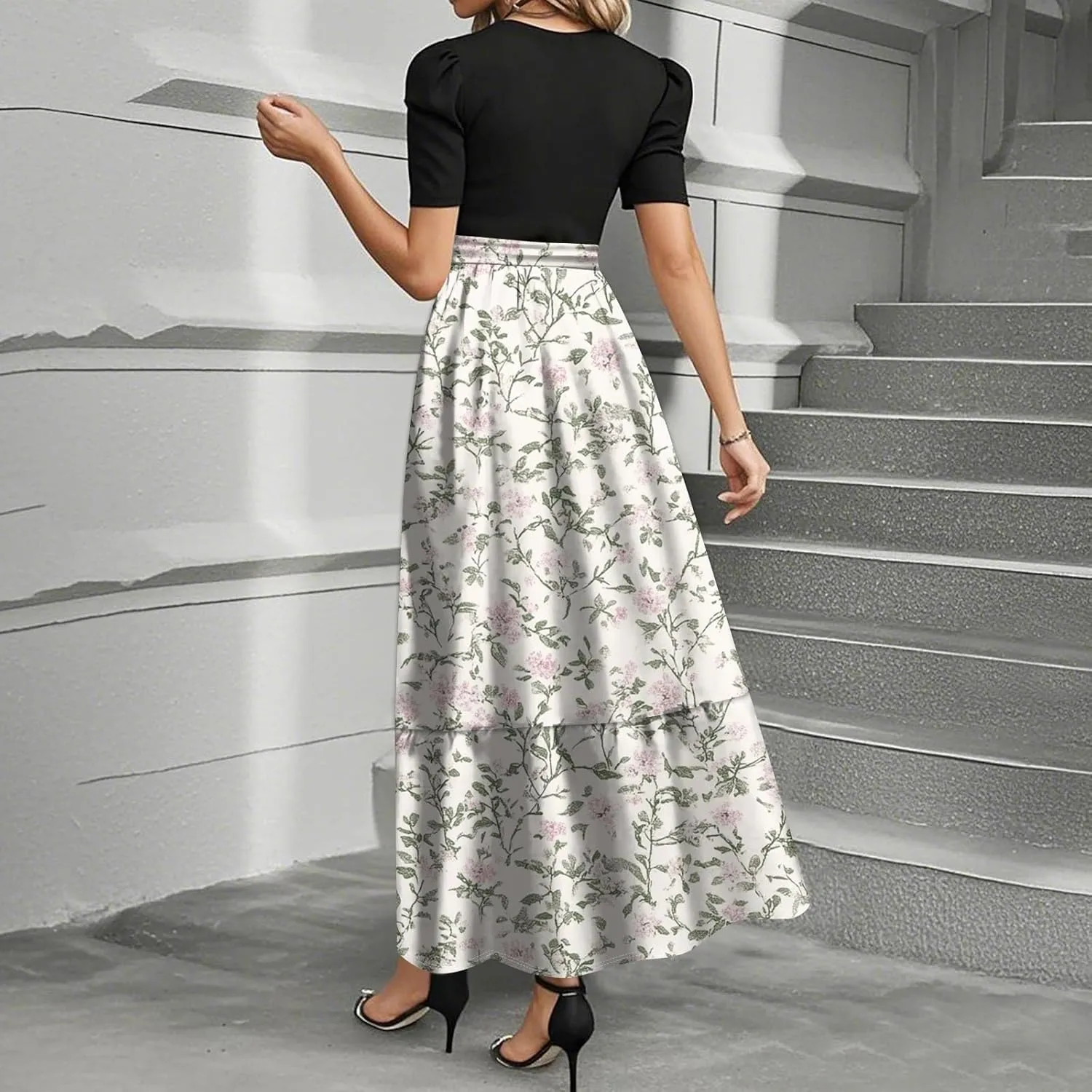 Wrap Dresses for Women 2025 Plus Size Floral Short Sleeve Maxi Dress Elegant A Line Outfit