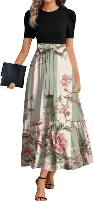Wrap Dresses for Women 2025 Plus Size Floral Short Sleeve Maxi Dress Elegant A Line Outfit