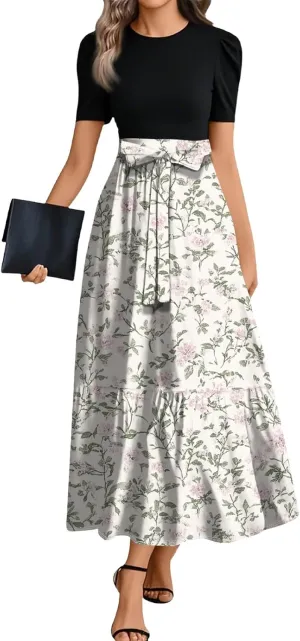 Wrap Dresses for Women 2025 Plus Size Floral Short Sleeve Maxi Dress Elegant A Line Outfit