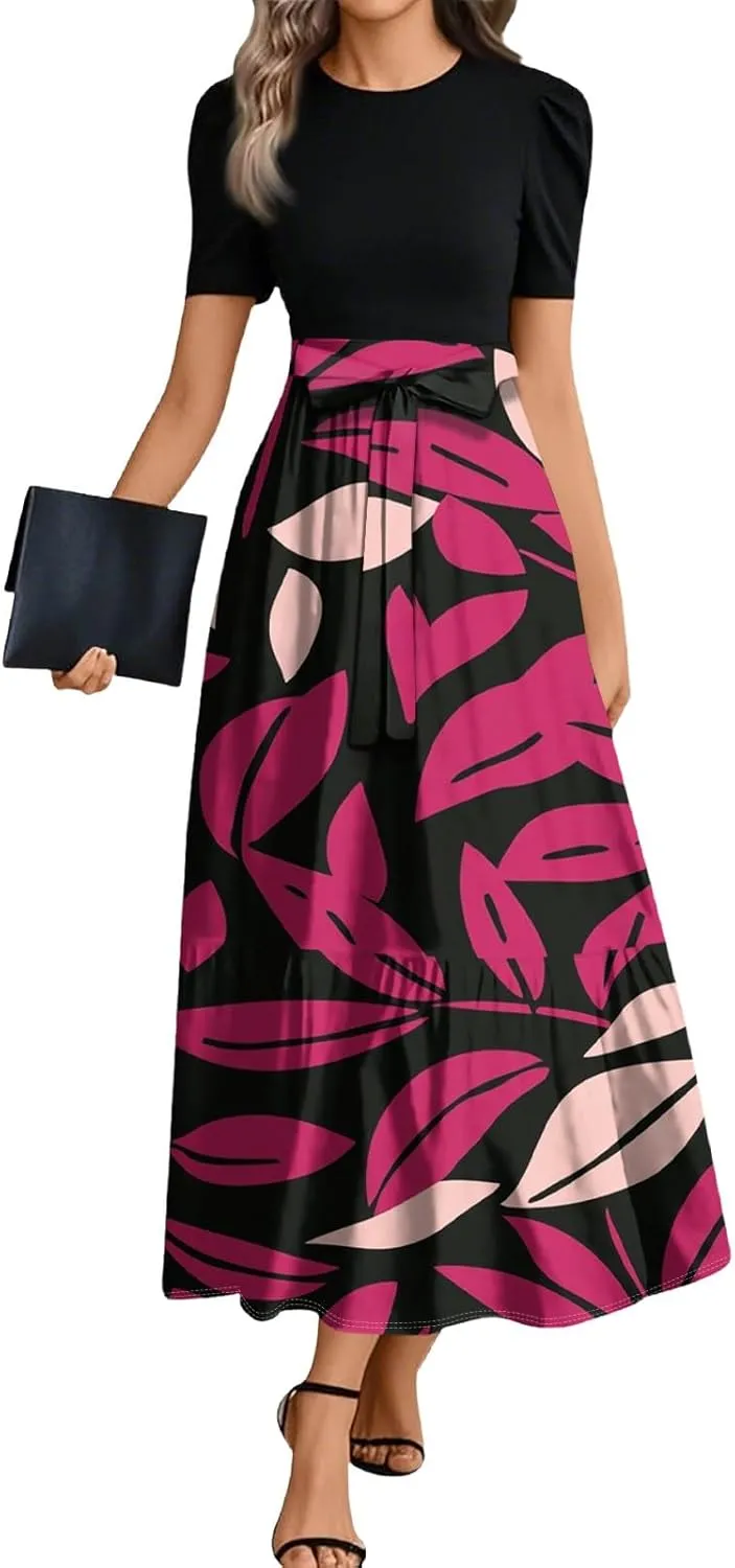 Wrap Dresses for Women 2025 Plus Size Floral Short Sleeve Maxi Dress Elegant A Line Outfit