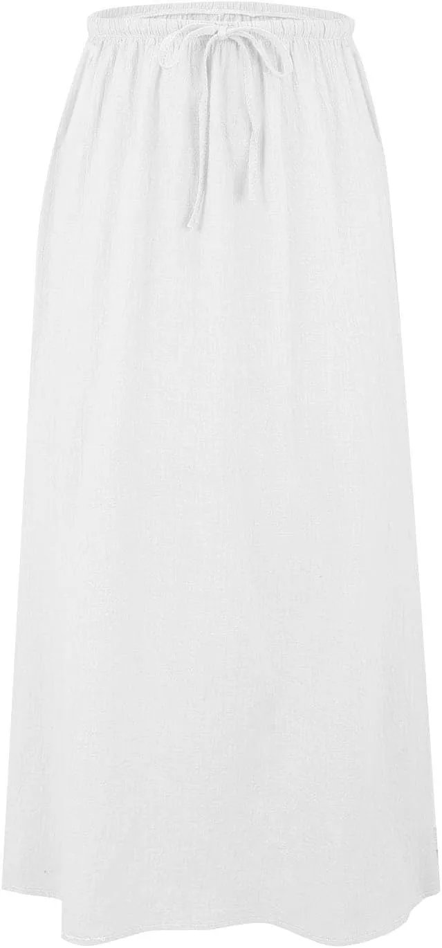 XOWRTE Linen Maxi Skirts for Women Trendy Summer Comfy Drawstring Waist A Line Skirts Cute Vacation Boho Long Flowy Skirts