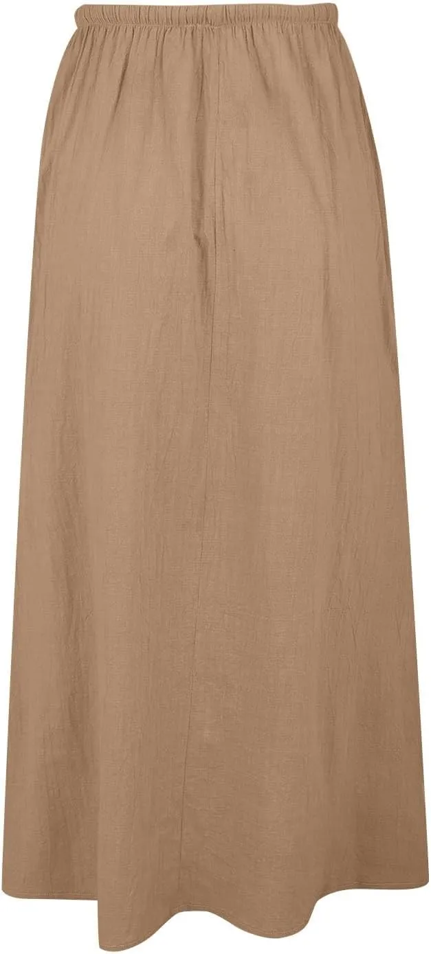 XOWRTE Linen Maxi Skirts for Women Trendy Summer Comfy Drawstring Waist A Line Skirts Cute Vacation Boho Long Flowy Skirts