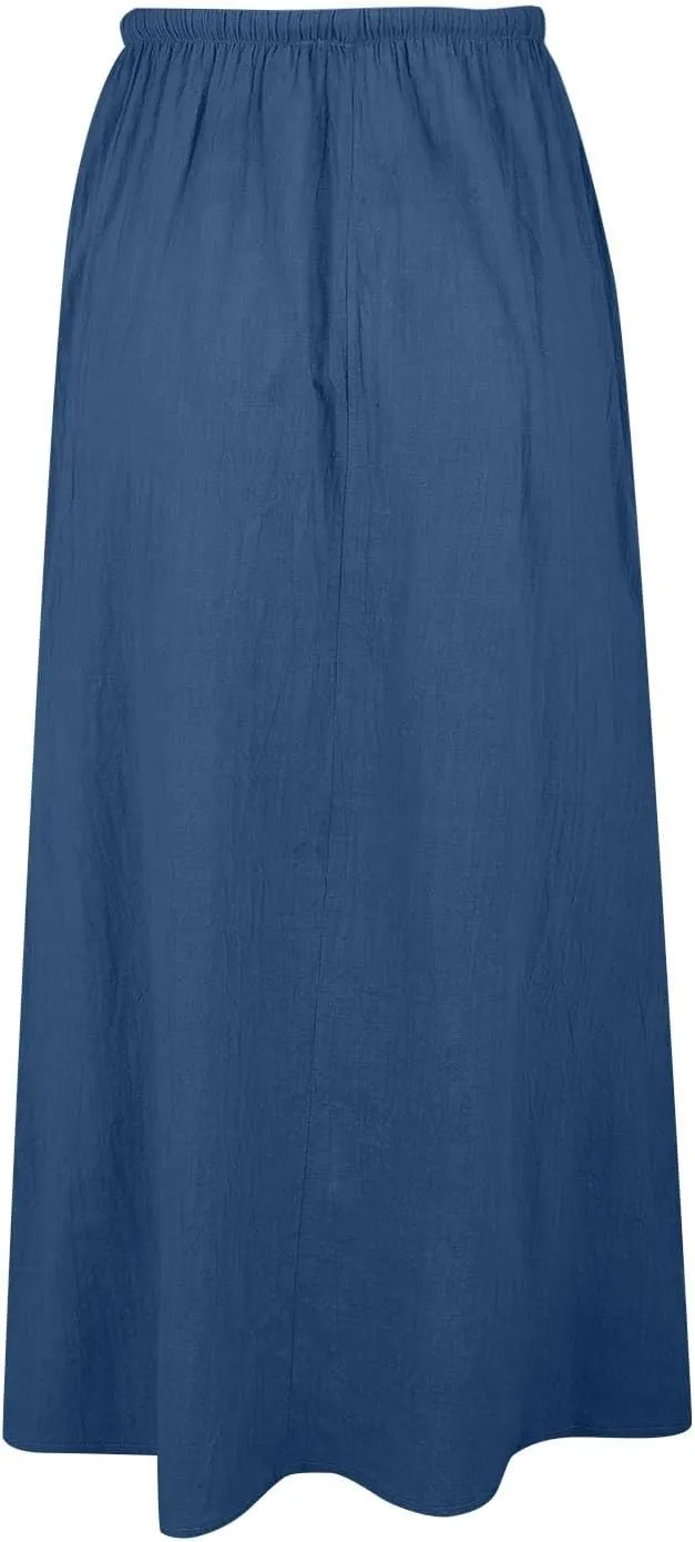 XOWRTE Linen Maxi Skirts for Women Trendy Summer Comfy Drawstring Waist A Line Skirts Cute Vacation Boho Long Flowy Skirts