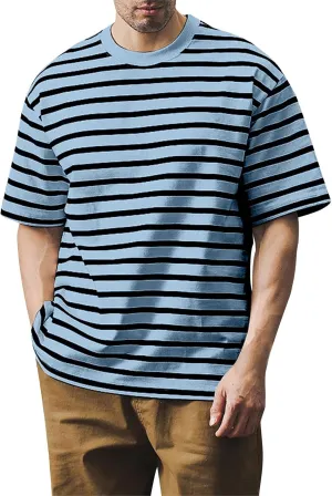 Ymosrh Men's Fashion Tshirts Casual Striped Short Sleeve Crewneck Summer Basic Tee Shirts, S-4XL