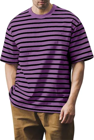 Ymosrh Men's Fashion Tshirts Casual Striped Short Sleeve Crewneck Summer Basic Tee Shirts, S-4XL