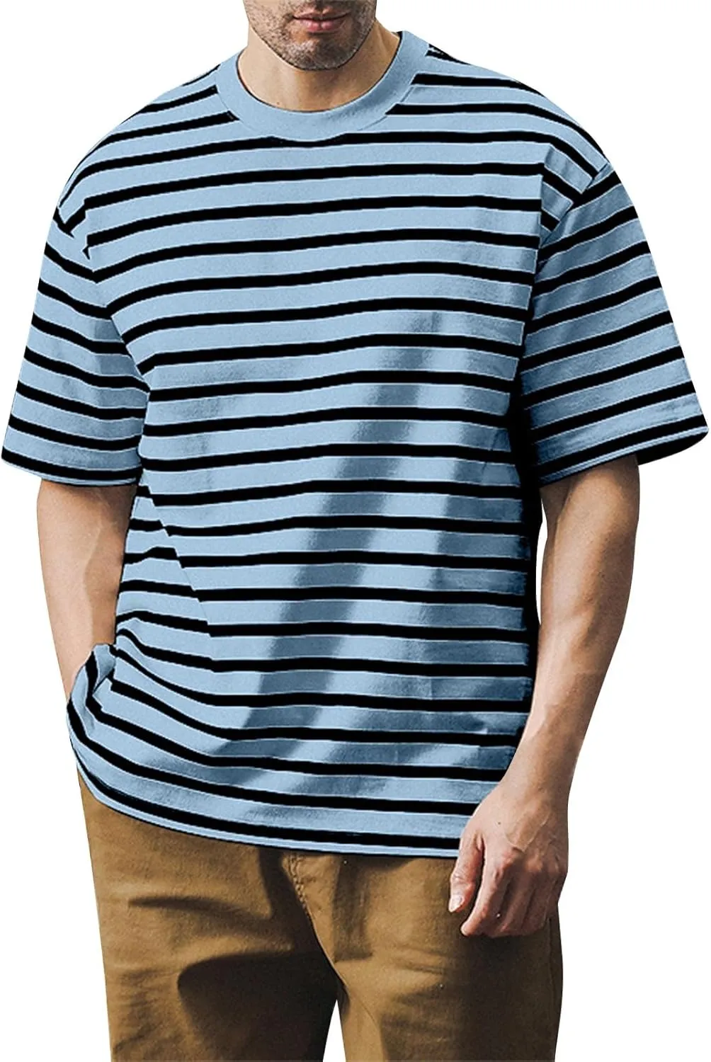 Ymosrh Men's Fashion Tshirts Casual Striped Short Sleeve Crewneck Summer Basic Tee Shirts, S-4XL