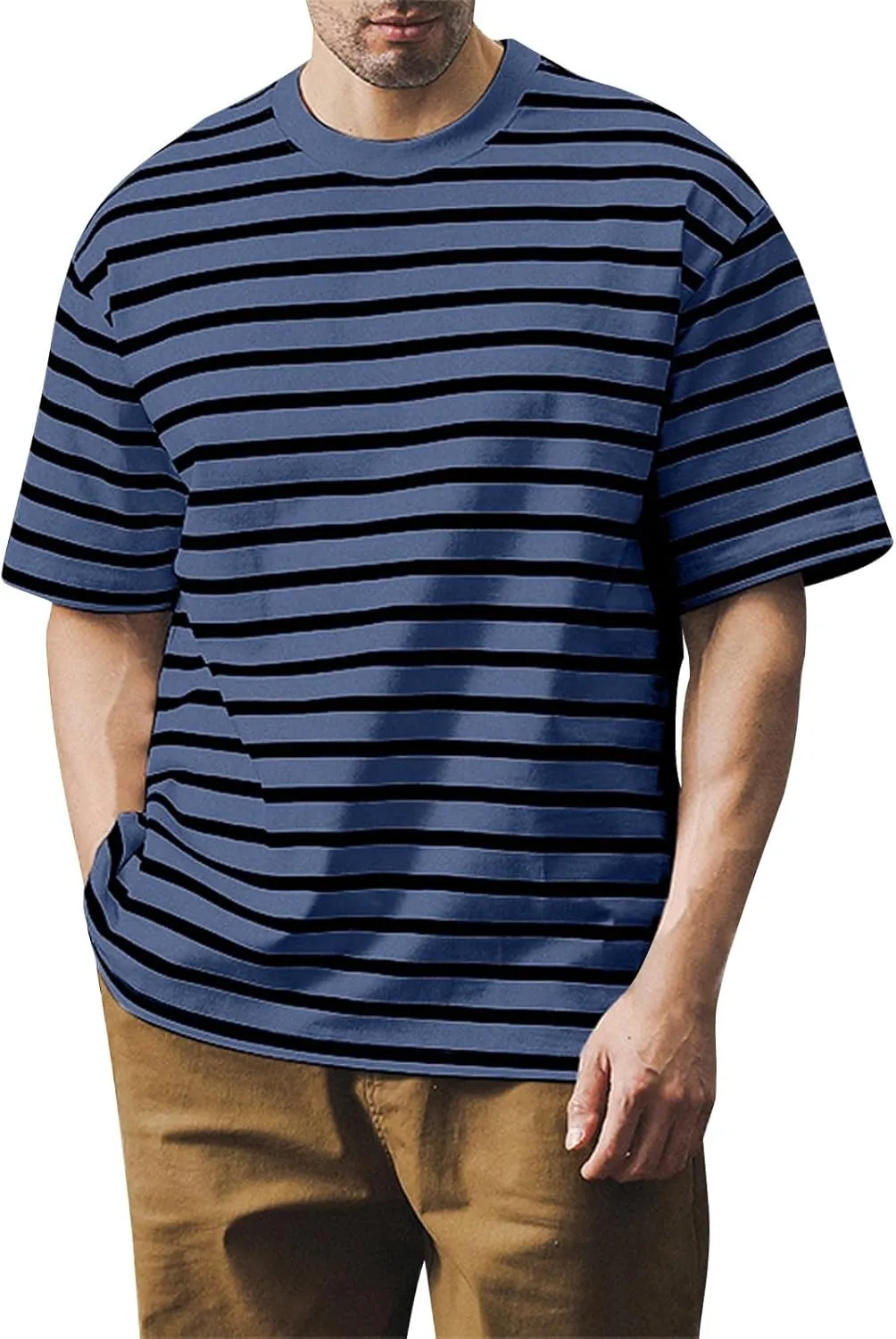 Ymosrh Men's Fashion Tshirts Casual Striped Short Sleeve Crewneck Summer Basic Tee Shirts, S-4XL